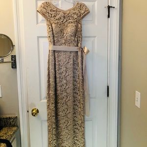 Adrianna Papell size 4, beige taupe long dress.